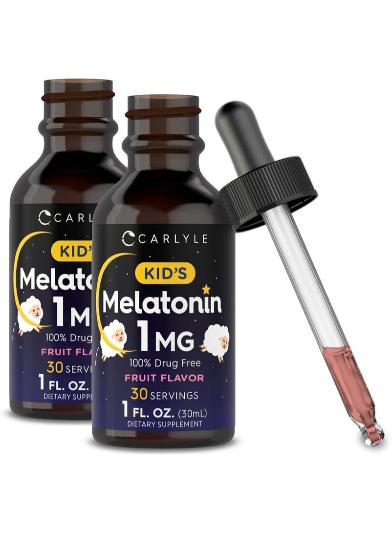 Carlyle سائل الميلاتونين للأطفال | 1 أونصة سائلة | عبوتين | نكهة الفاكهة | مكمل غذائي للأطفال خالي من الأدوية - Image 1