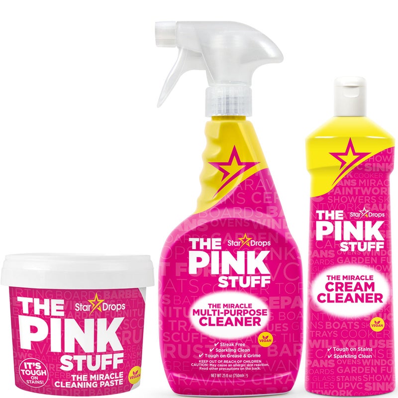 Stardrops The Pink Stuff Miracle Cleaning Bundle â€“ Multi-Purpose Paste, Spray & Cream Cleaner (3-Pack) â€“ Tough on Stains, Gentle on Surfaces - Image 1
