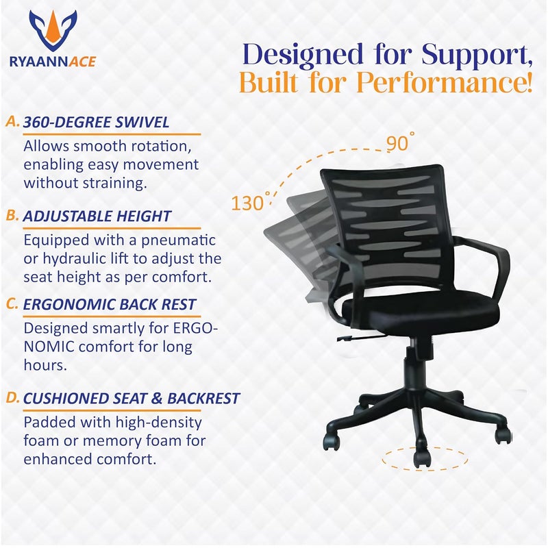RYAANN ACE RYAANN ACE Office Chairs Ergonomic Executive Office Boss Chair Adjustable Tilt Angle Computer Desk Chair Thick Form Cushion Heavy Duty Meal Base Long Hour Sitting ComfortBlack RA986 - Image 4