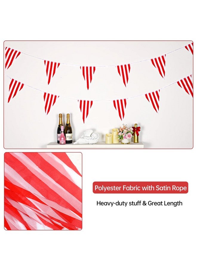 RUBFAC 170Ft 120Pcs Red And White Striped Pennant Banner, Carnival Circus Decorations Supplies, String Triangle Bunting Flags, Kids Birthday, New Year Eve Celebration Supplies - Image 3