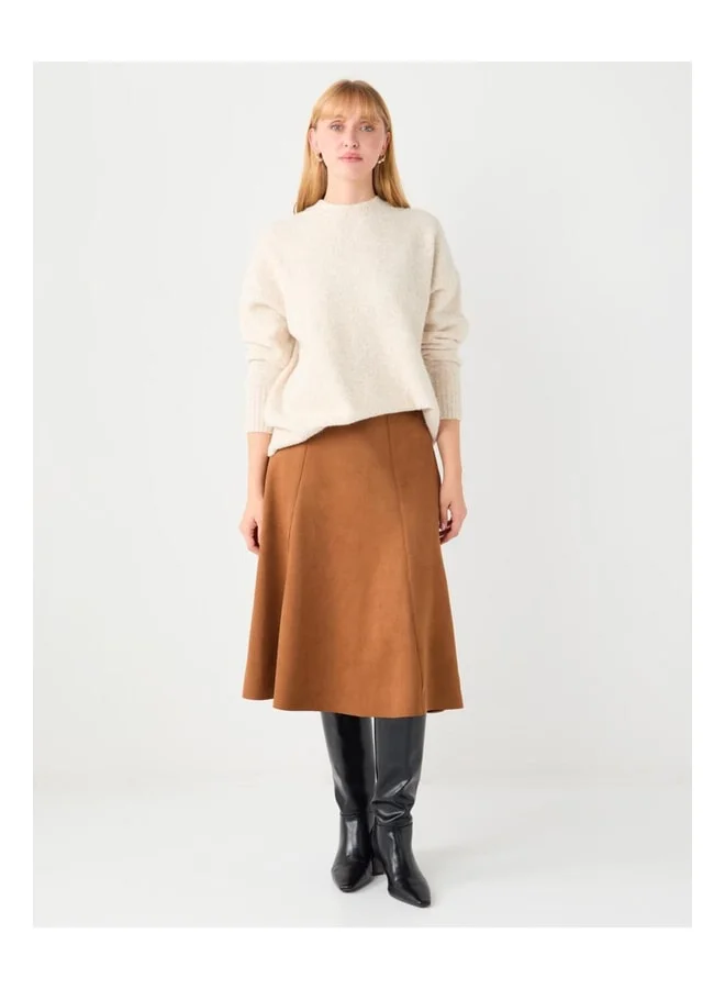 Jimmy Key Tan Comfortable Cut Normal Waist Suede Knit Skirt.