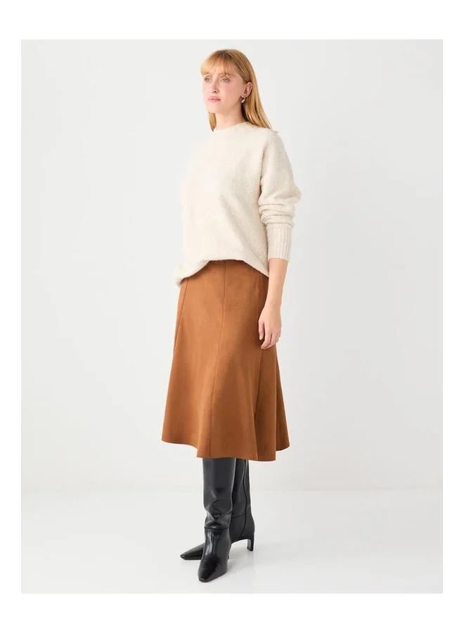 Jimmy Key Tan Comfortable Cut Normal Waist Suede Knit Skirt.