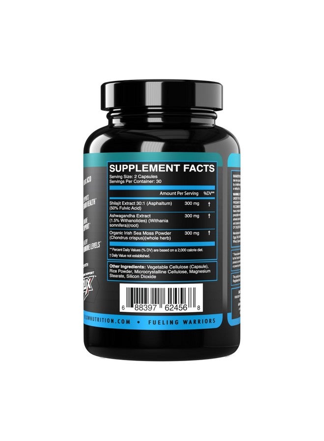 eFlow Nutrition Shilajit Capsules, Ashwagandha, Sea Moss [All-in-1] Trace Minerals, Fulvic Acid, Lab Tested Pure Himalayan Shilajit for Men & Women | Energy, Vitality & Hormonal Support (60 Capsules) - Image 4