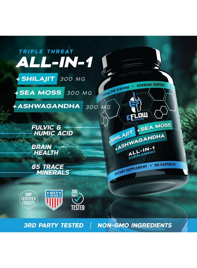 eFlow Nutrition Shilajit Capsules, Ashwagandha, Sea Moss [All-in-1] Trace Minerals, Fulvic Acid, Lab Tested Pure Himalayan Shilajit for Men & Women | Energy, Vitality & Hormonal Support (60 Capsules) - Image 5