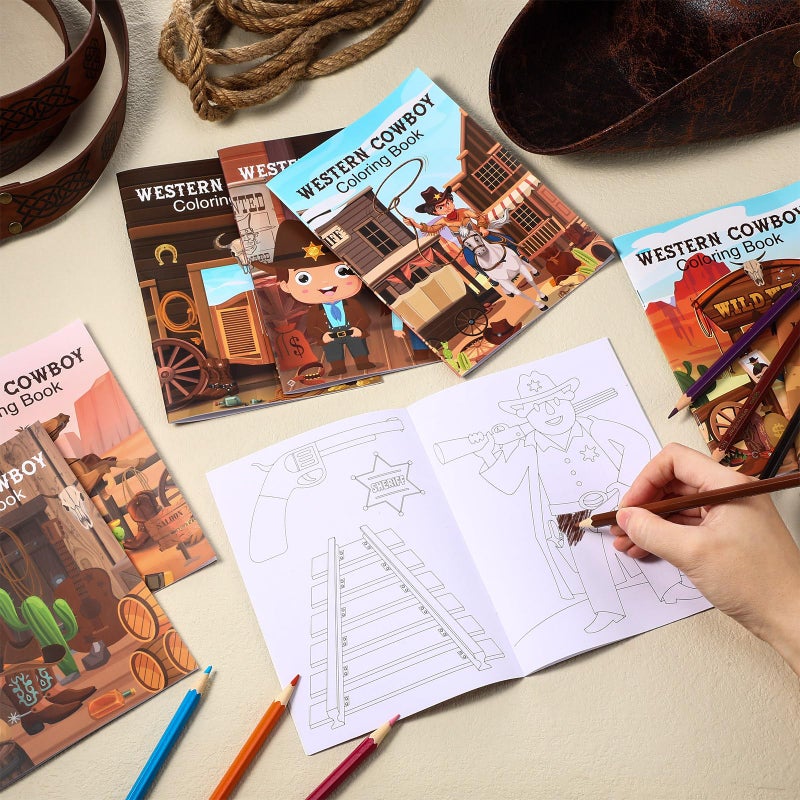 نيزيو Nezyo 24 قطعة من كتب تلوين رعاة البقر موضوع الغرب المتوحش DIY كتاب رسم فني للحفلات الغربية تفضل رعاة البقر كتيبات ملونة مطلوبة بكميات كبيرة للغرب المتوحش هدية عيد ميلاد حشو حقيبة جودي - Image 4