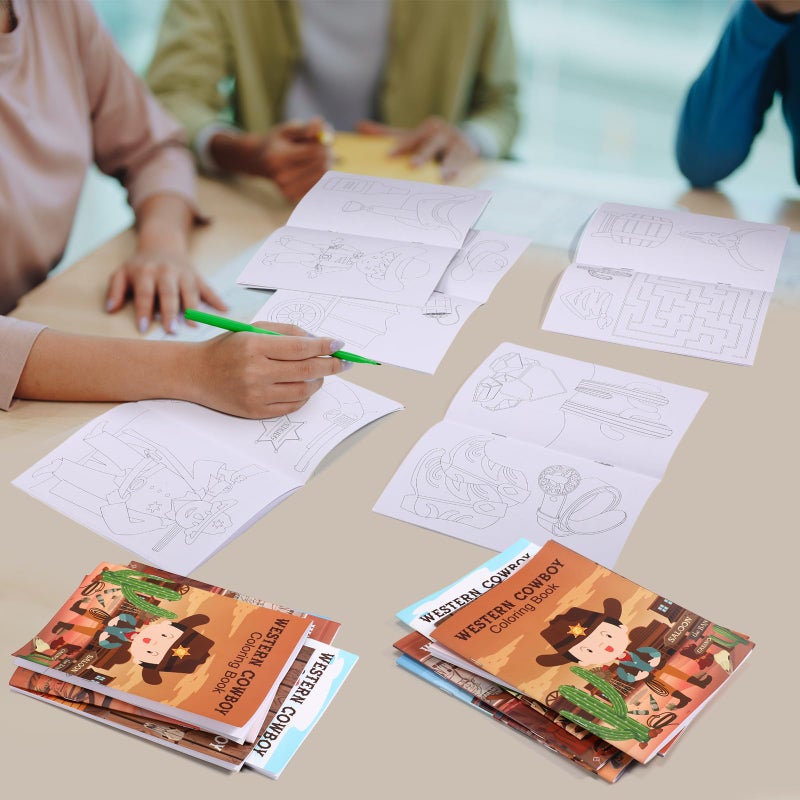 نيزيو Nezyo 24 قطعة من كتب تلوين رعاة البقر موضوع الغرب المتوحش DIY كتاب رسم فني للحفلات الغربية تفضل رعاة البقر كتيبات ملونة مطلوبة بكميات كبيرة للغرب المتوحش هدية عيد ميلاد حشو حقيبة جودي - Image 5