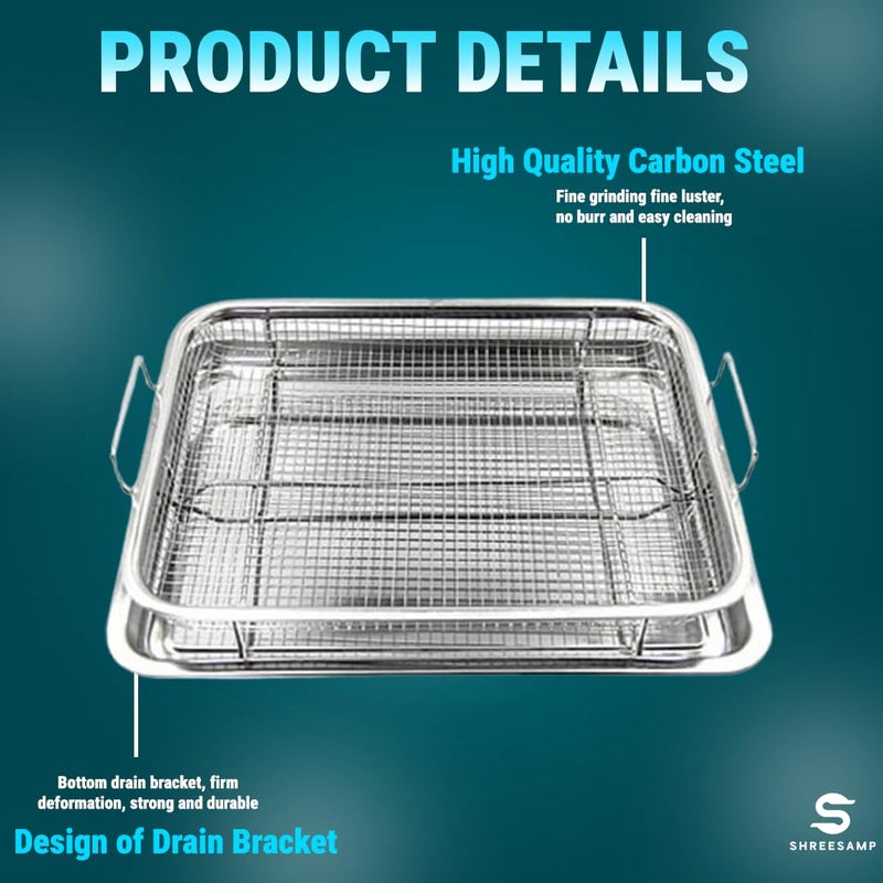 SHREESAMP SHREESAMP Non-Stick Square Air Fryer Basket with Tray for Oven, Versatile Stainless Steel Cooking Pan for French Fries, BBQ Baking and Frying Basket Cooking Tray, Mesh Grill Crisper Tray for Oven Use  - Image 4