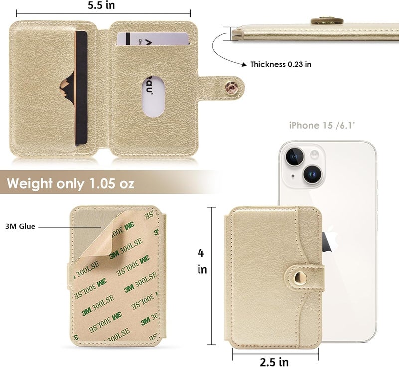 M-Plateau Cell Phone Purse with Slim 3M Adhesive Credit Card Holder for Cell Phone for iPhone 12& iPhone 13 Pro Max 6.1 Inches/one Plus 10T/Samsung Galaxy Most Smartphones (Gold) - Image 2