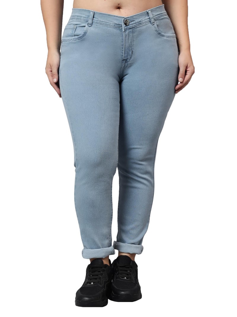 Nifty Women's Denim Stretchable Mid Rise Plus Size Jeans (NFTYPLS_PLN_Gry_38_Grey_38) - Image 1