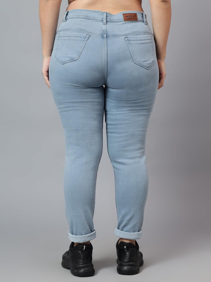 Nifty Women's Denim Stretchable Mid Rise Plus Size Jeans (NFTYPLS_PLN_Gry_38_Grey_38) - Image 3
