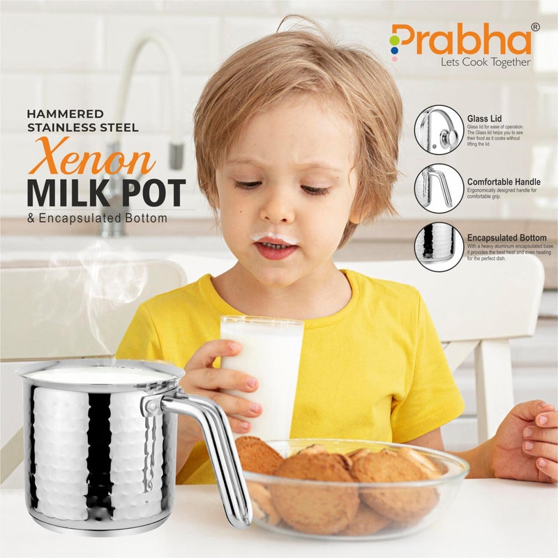 Prabha Stainless Steel Hammered Milk Pot 14cm - Set of 2 | Induction Base, Enhanced Efficiency for Kitchen Mastery - Image 5