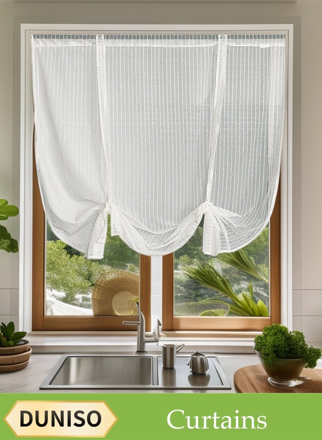 DUNISO ستائر تول بيضاء، ستائر رومانية بتصميم هيرينغبون، شاشات نوافذ ناقلة للضوء، قطعة واحدة لغرفة النوم، غرفة المعيشة، الشرفة، 60*120 سم - Image 1
