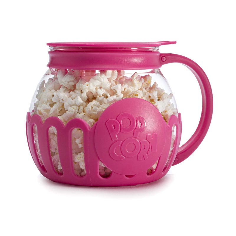 Ecolution Patented MicroPop Microwave Popcorn Popper with Temperature Safe Glass 3in1 Lid Measures Kernels and Melts Butter Made Without BPA Dishwasher Safe 15Quart Pink