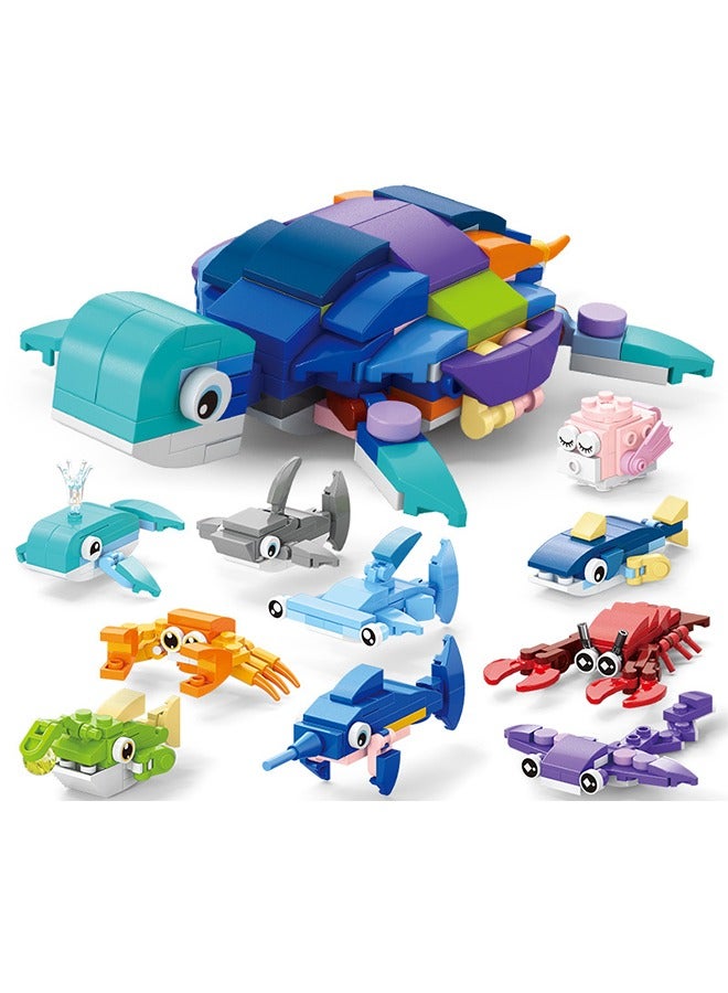 Loquat 10 In 1 Mini Building Blocks Sets,Brick Sets Toys,Birthday Gift,DIY Block Building Suitable for Aged 6 and Up,Can Be Combined,Marine Animals  Building Block Set - Image 1