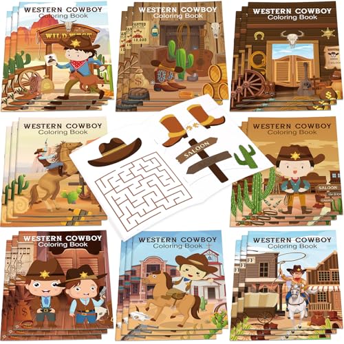 Nezyo 24 Pieces Cowboy Coloring Books Wild West Theme DIY Art Drawing Book Western Party Favors Cowboy Wanted Color Booklets Bulk for Western Wild West Birthday Gift Goodie Bag Filler - Image 1