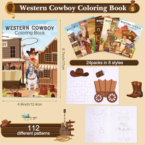 Nezyo 24 Pieces Cowboy Coloring Books Wild West Theme DIY Art Drawing Book Western Party Favors Cowboy Wanted Color Booklets Bulk for Western Wild West Birthday Gift Goodie Bag Filler - Image 5