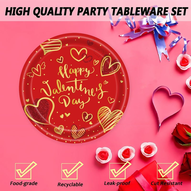 LYFREE 72Pcs Happy Valentine's Day Plates and Napkins Party Supplies Red & Gold Heart Paper Plates and Napkins with Forks 7inch Disposable Love Heart Dessert Plate Tableware Decorations for Valentines Day - Image 3