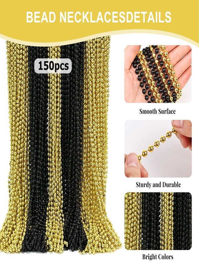 MAOFENG 150pcs Bead Necklace 33in Colorful Party Beads Bulk for Carnival Wedding Birthday Parade Throws Party Supplies Decor Favors,Black Golden - Image 2