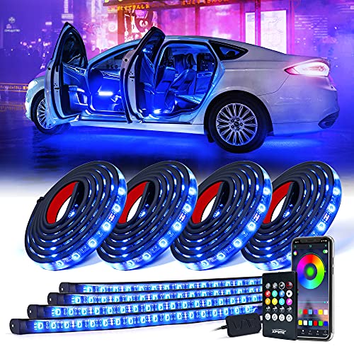 Xprite 8Pcs Car RGB LED Strip Lights, Exterior Underglow & Interior Bluetooth Lights Kit, APP Control & Wireless Remote, Music Sync, Underbody Inside Neon Ambient Lighting Strips for Cars SUV Truck - Image 1