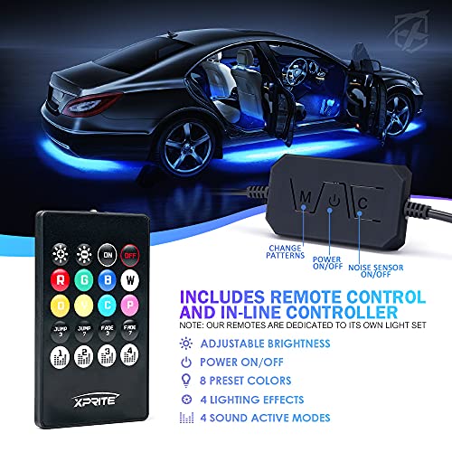 Xprite 8Pcs Car RGB LED Strip Lights, Exterior Underglow & Interior Bluetooth Lights Kit, APP Control & Wireless Remote, Music Sync, Underbody Inside Neon Ambient Lighting Strips for Cars SUV Truck - Image 4