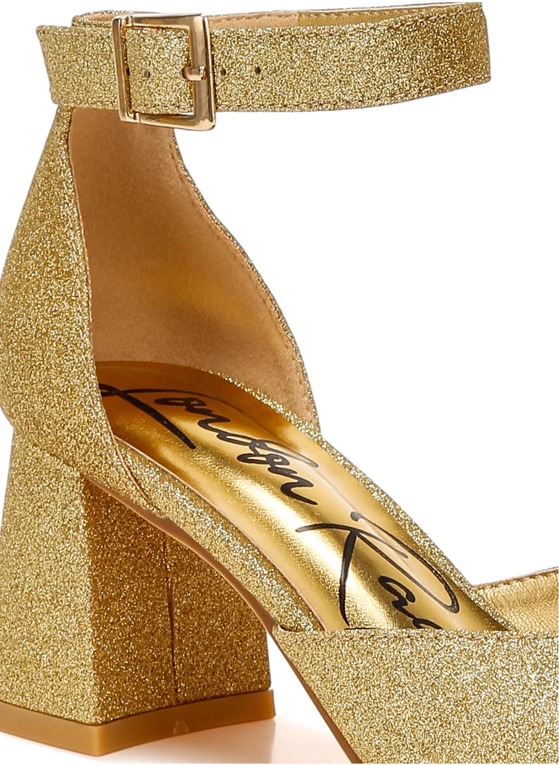 London Rag Glitter Block Heel Sandals in Gold