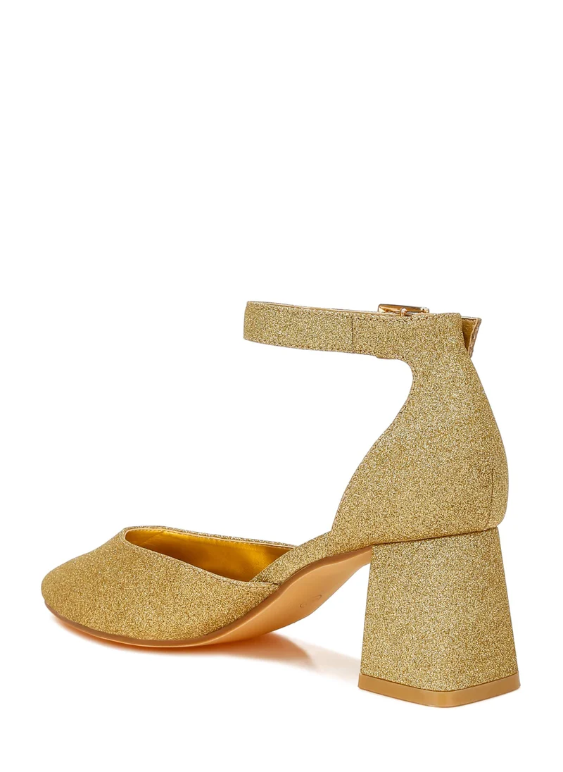 London Rag Glitter Block Heel Sandals in Gold