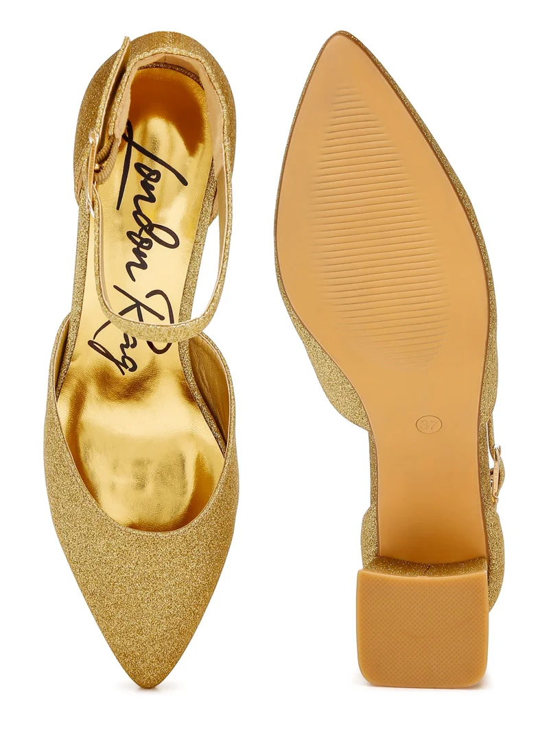 London Rag Glitter Block Heel Sandals in Gold