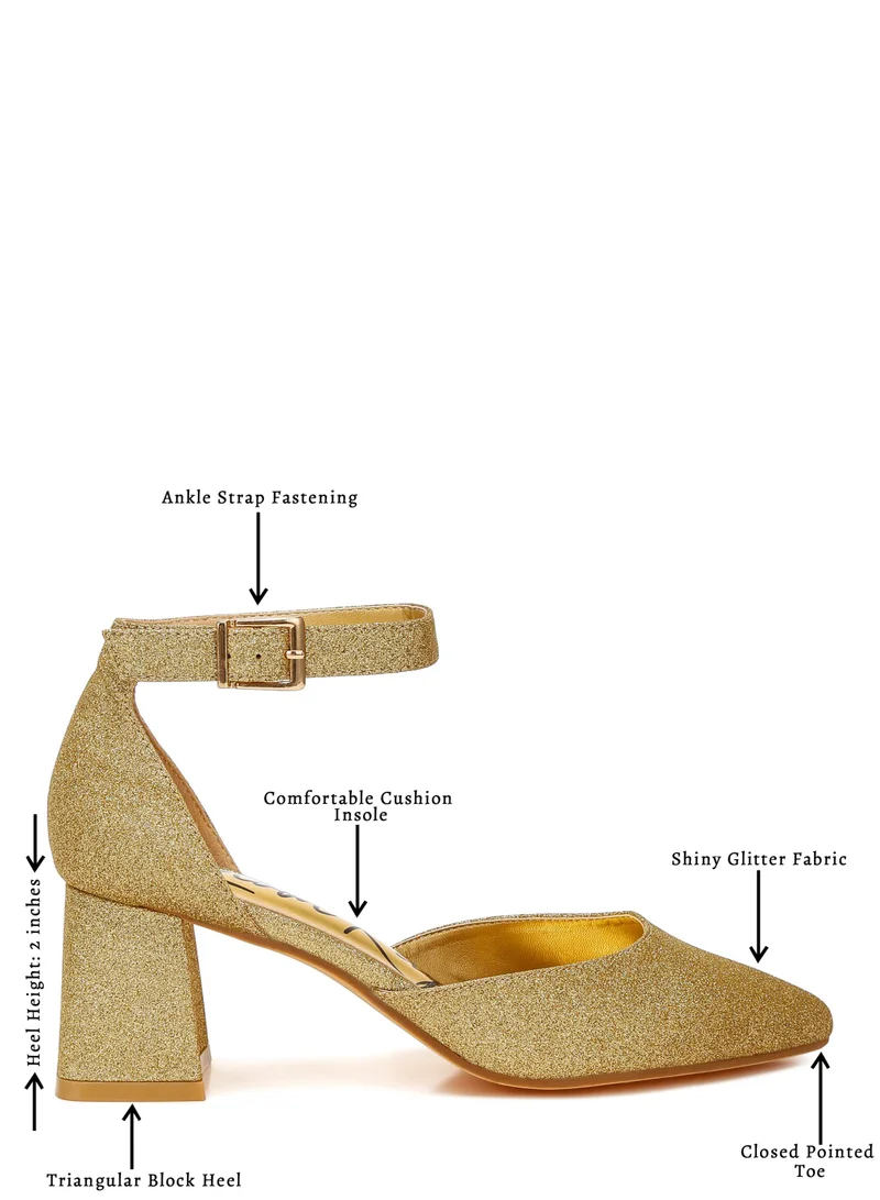 London Rag Glitter Block Heel Sandals in Gold
