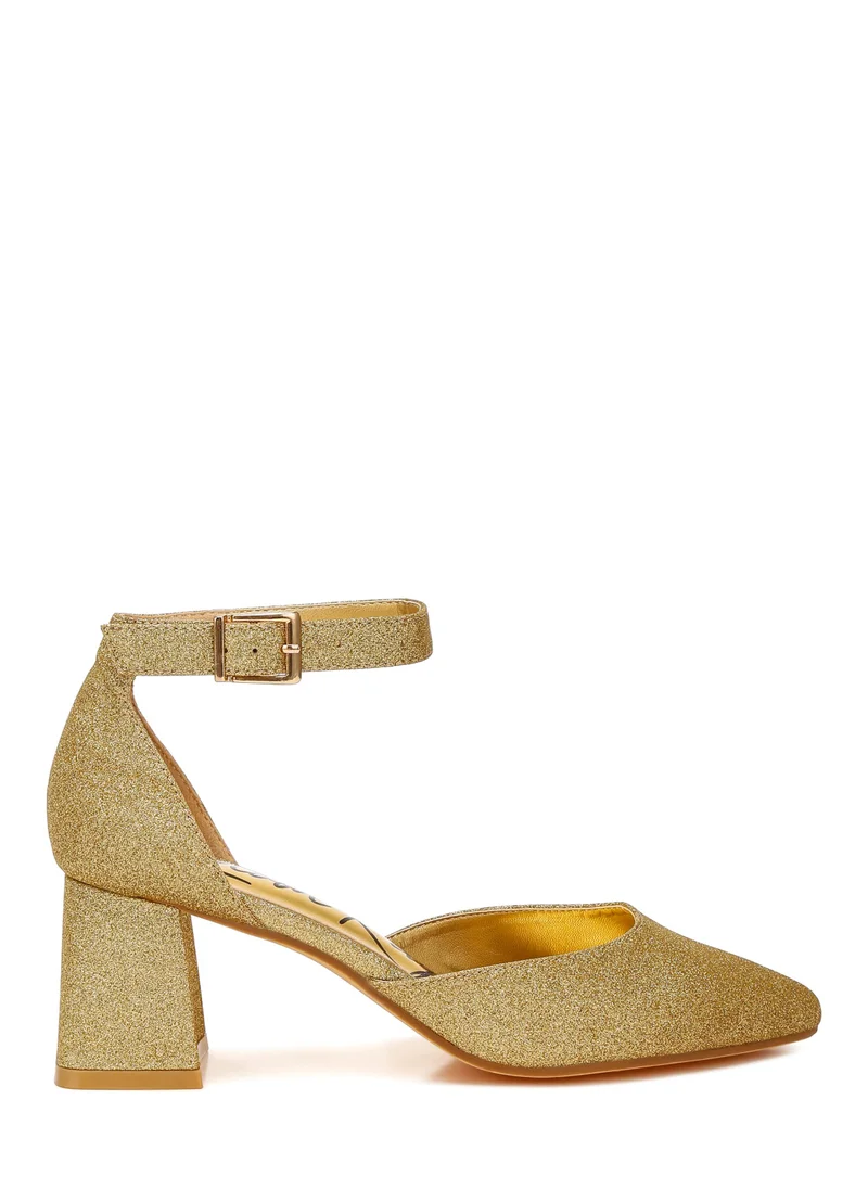 London Rag Glitter Block Heel Sandals in Gold