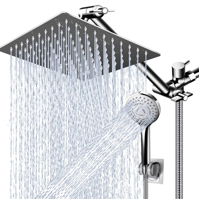 PinWin Modern 12" Large Square Rain Showerhead with 5 Modes Handheld Showerhead Combo, Adjustable Arm, Easy Tool-Free Installation - Image 1