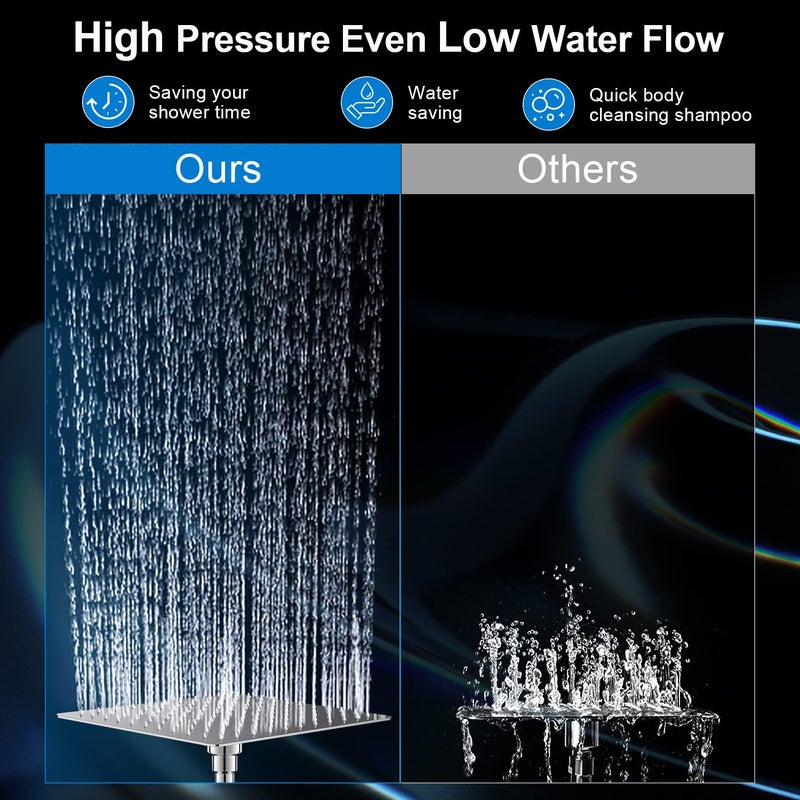 PinWin Modern 12" Large Square Rain Showerhead with 5 Modes Handheld Showerhead Combo, Adjustable Arm, Easy Tool-Free Installation - Image 5