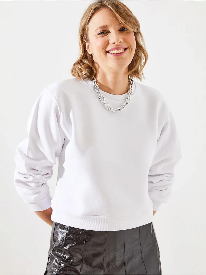 Bianco Lucci LUCCI Oversized Knitted Crew Neck Sweatshirt