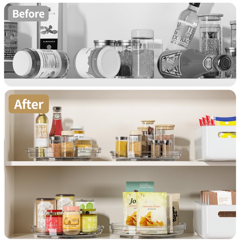 LAMU 2 Pack Clear Lazy Susan Turntable Organizer for Cabinet, 10.6'' 9.25'' Condiment Organizer for Refrigerator, Kitchen Pantry, Medicine Cabinet Organizer, Spices Rack Organization, Bathroom - Image 5
