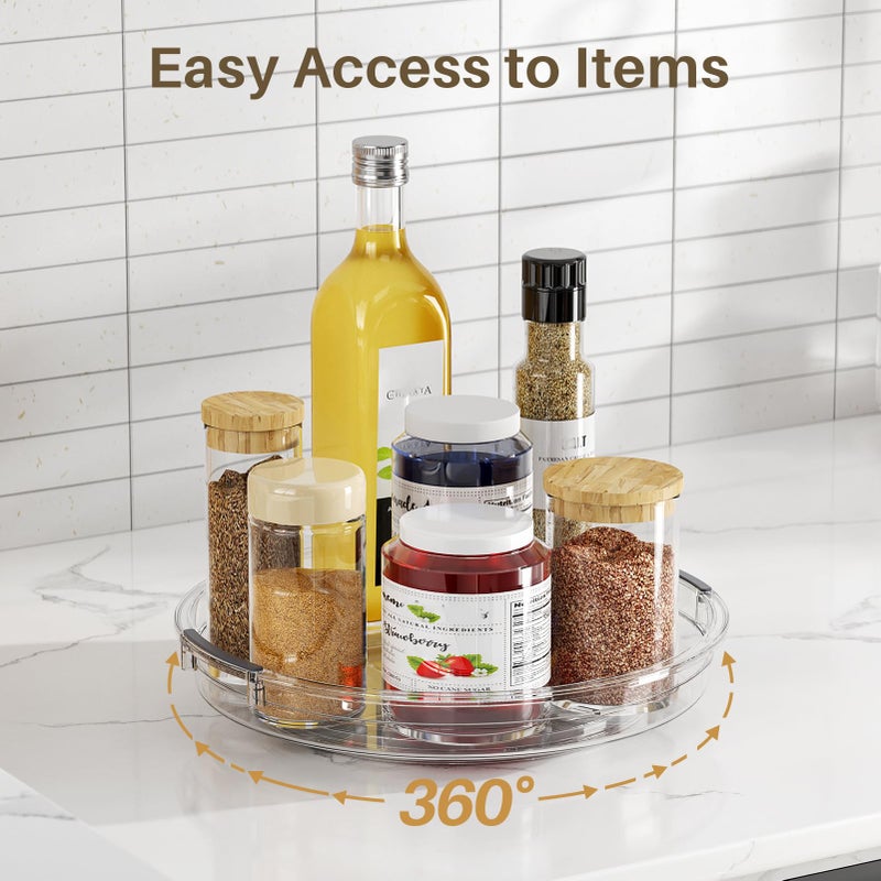 LAMU 2 Pack Clear Lazy Susan Turntable Organizer for Cabinet, 10.6'' 9.25'' Condiment Organizer for Refrigerator, Kitchen Pantry, Medicine Cabinet Organizer, Spices Rack Organization, Bathroom - Image 4