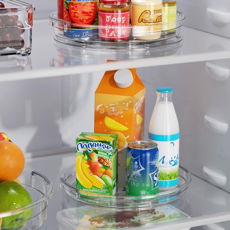 LAMU 2 Pack Clear Lazy Susan Turntable Organizer for Cabinet, 10.6'' 9.25'' Condiment Organizer for Refrigerator, Kitchen Pantry, Medicine Cabinet Organizer, Spices Rack Organization, Bathroom - Image 2