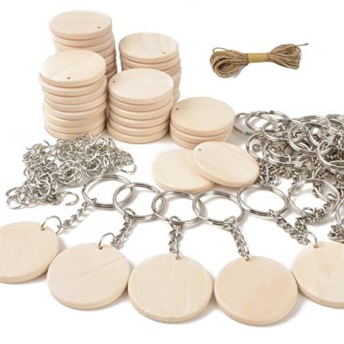Happyay 30Pcs Natural Wood Slices 15 inch Unfinished Wood Sign Unfinished Predrilled Log Discs Wooden Circles with 30 pcs Key Rings for DIY Crafts Christmas Decorations Ornaments