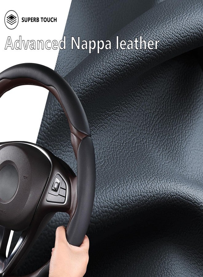 Aotoyou Car Steering Wheel Cover Leather Snap On 3Pcs Steering Wheel Cover Set Non-Slip Protector Wrap Steering Wheel Accessories 14-15 inch Universal Black - Image 2