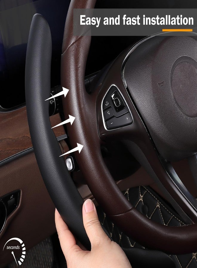 Aotoyou Car Steering Wheel Cover Leather Snap On 3Pcs Steering Wheel Cover Set Non-Slip Protector Wrap Steering Wheel Accessories 14-15 inch Universal Black - Image 3