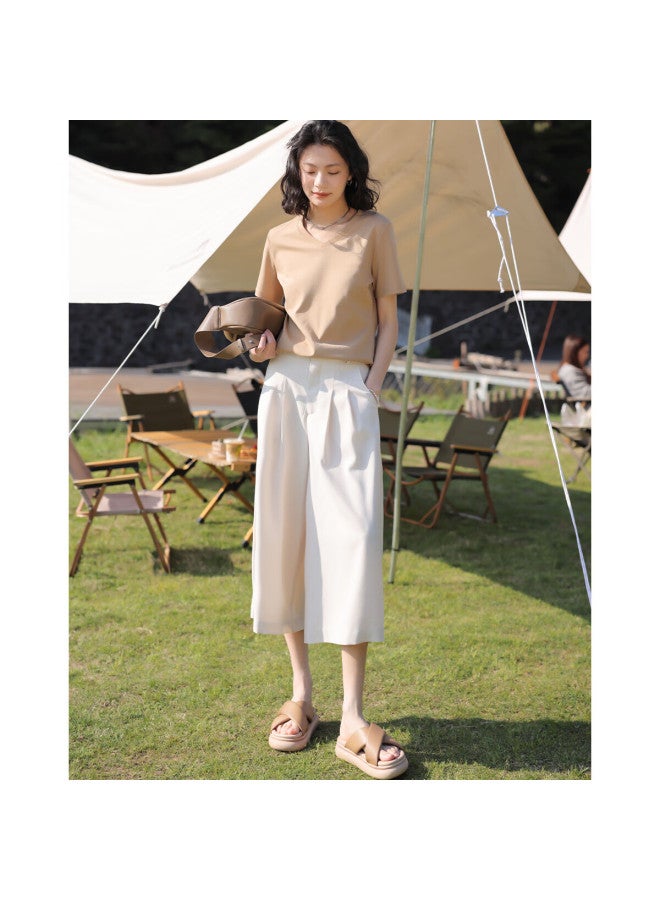 Dme Pleated Skirt Pants Summer Casual Invisible Button Flat Waist Head Pleated Decorative Skirt Pants Women - Image 1