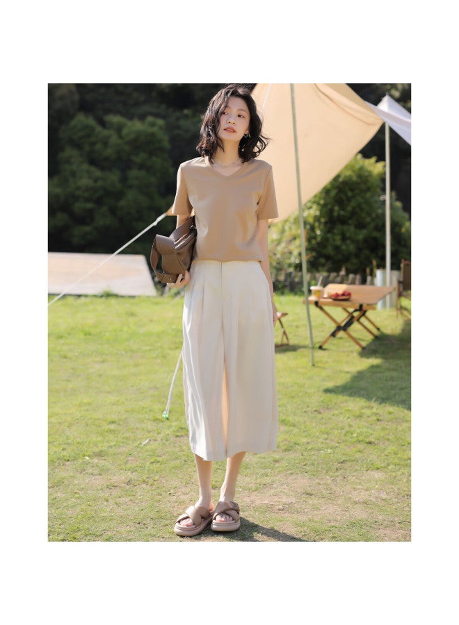 Dme Pleated Skirt Pants Summer Casual Invisible Button Flat Waist Head Pleated Decorative Skirt Pants Women - Image 4
