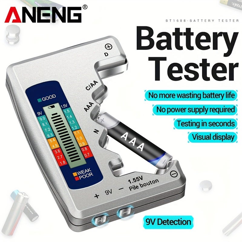 جهاز اختبار بطاريات الليثيوم الرقمي ANENG - متوافق عالميًا مع بطاريات AA وAAA وD وN و9V، مع محلل حمل ونتائج ملونة (جيد/خطأ/ضعيف/سيء)، تصميم مدمج للاستخدام المنزلي والمهني - Image 2