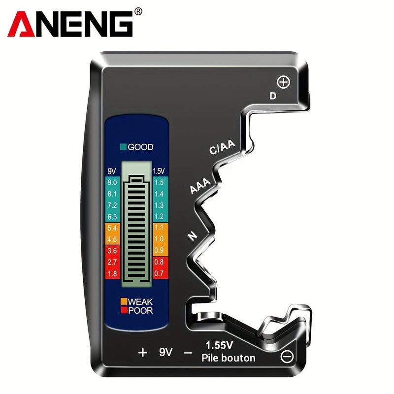 جهاز اختبار بطاريات الليثيوم الرقمي ANENG - متوافق عالميًا مع بطاريات AA وAAA وD وN و9V، مع محلل حمل ونتائج ملونة (جيد/خطأ/ضعيف/سيء)، تصميم مدمج للاستخدام المنزلي والمهني - Image 5