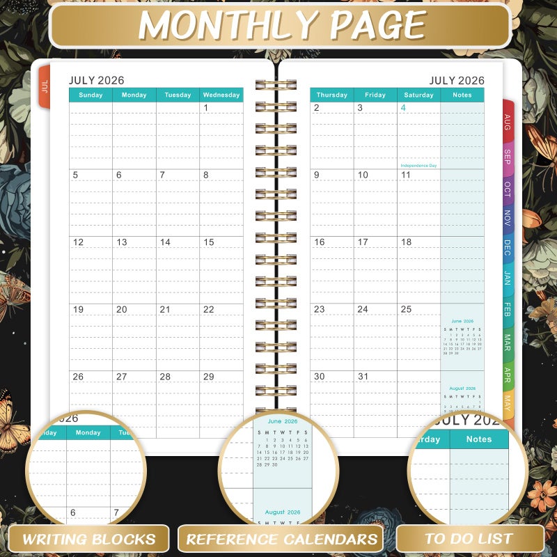 Pinchoco Pocket Calendar 2026-2027 - Pocket Planner 2026-2027 for Purse, Jul.2026 - Jun.2027, 4.1'' Ã— 6.8'', Weekly Monthly Planner with Colorful Month Tabs, Strong Twin-wire Binding, Small Daily Academic Calendar - Butterfly - Image 4