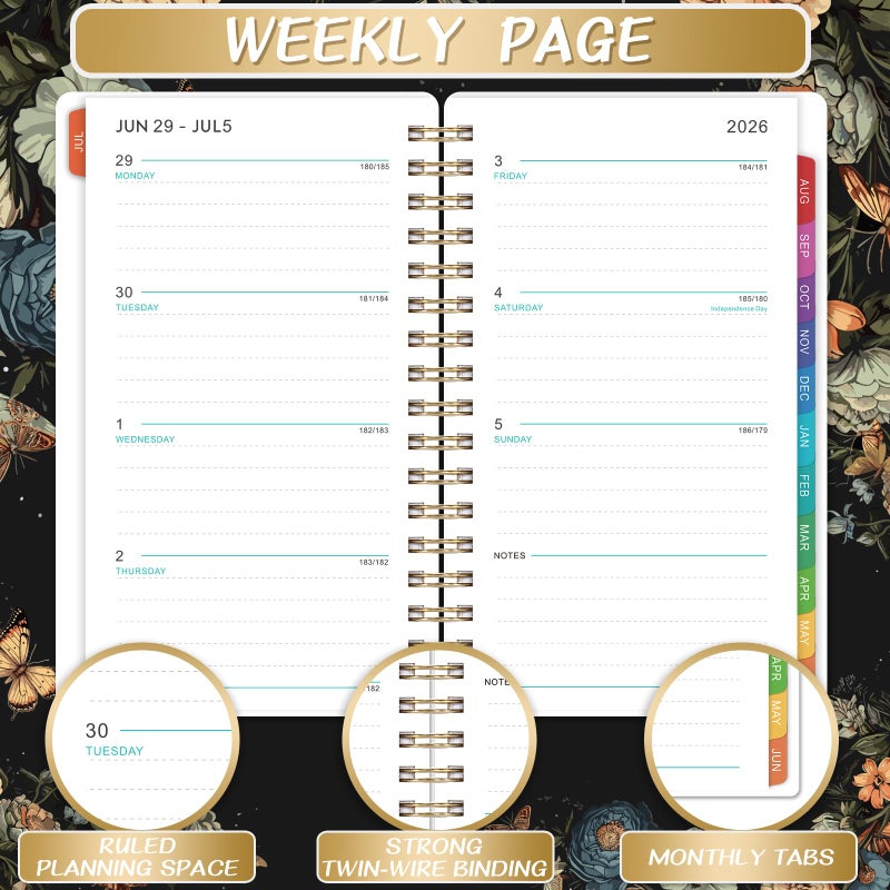 Pinchoco Pocket Calendar 2026-2027 - Pocket Planner 2026-2027 for Purse, Jul.2026 - Jun.2027, 4.1'' Ã— 6.8'', Weekly Monthly Planner with Colorful Month Tabs, Strong Twin-wire Binding, Small Daily Academic Calendar - Butterfly - Image 5