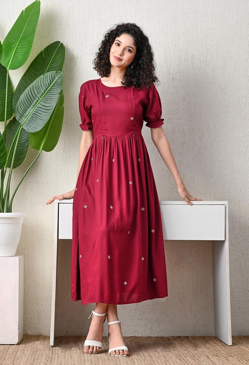 Ichaa Rayon Fit and Flare Midi Women's Maternity Gown - Image 2