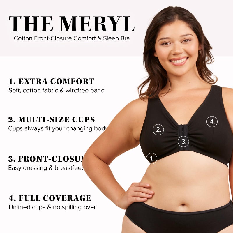 Leading Lady Women's Plus Size Sleep Leisure Cotton Bra, Black, 50A/B - Image 2