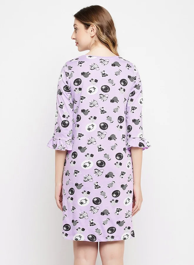Clovia Clovia Sheep Print Long Sleep Tee in Lavender - 100% Cotton