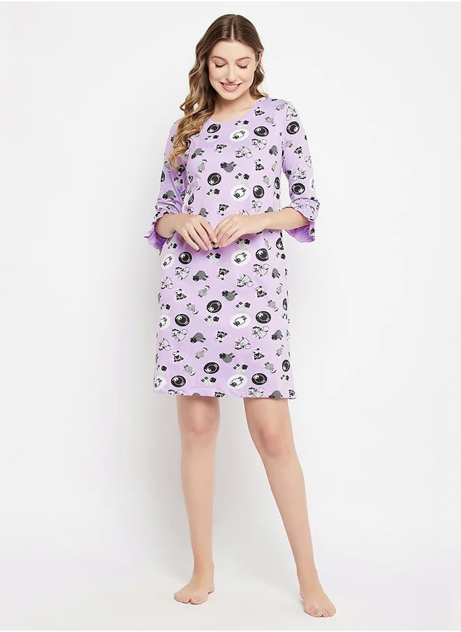 كلوفيا Clovia Sheep Print Long Sleep Tee in Lavender - 100% Cotton