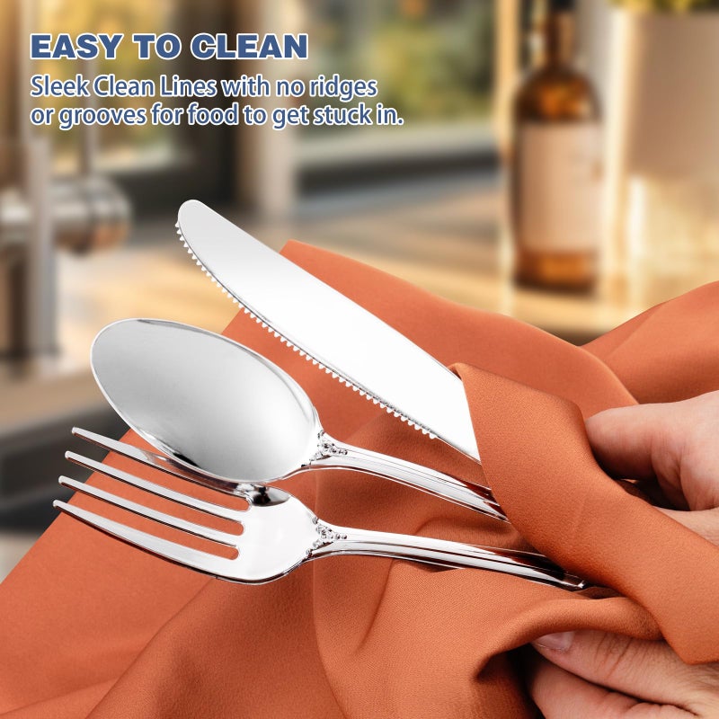 Joyido 90PCS Silver Plastic Silverware - Heavy Duty Silver Disposable Cutley - Fancy Plastic Utensils Flatware Include 30 Forks  30 Spoons  30 Knives for Catering  Parties  Dinners  Weddings - Image 4
