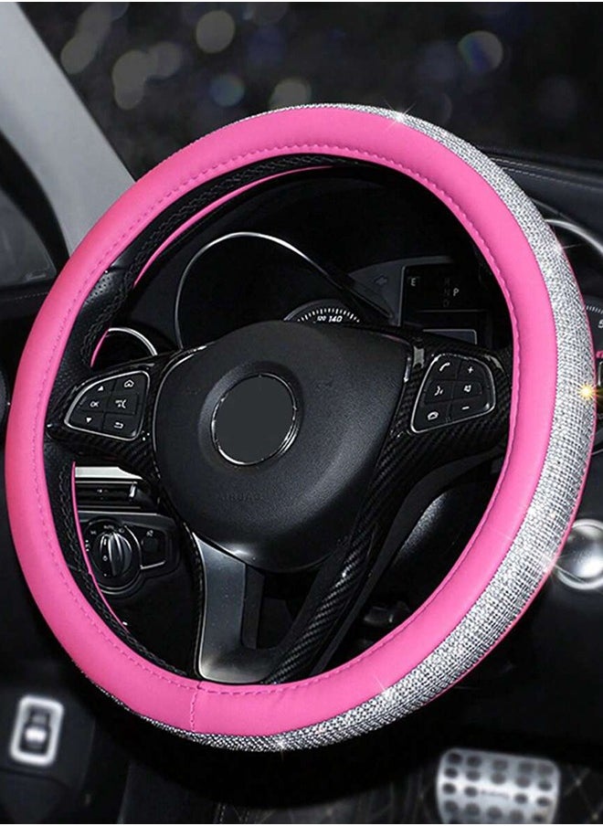 Generic 27 Pack Bling Car Accessories Set, Bling Steering Wheel Cover Women Universal Fit 15 Inch,License Plate Frame,Car Vent Outlet Trims, USB Charger, Car Phone Holder (Pink)  - Image 2